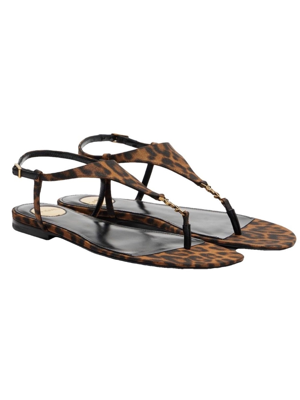 SAINT LAURENT Bridget Cassandra YSL logo leopard thong sandals